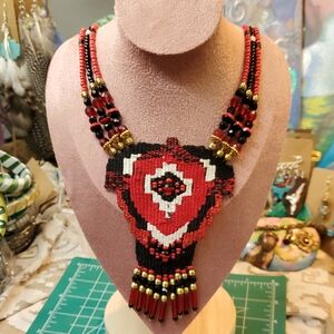 Artist Created Woven Necklace With Beading